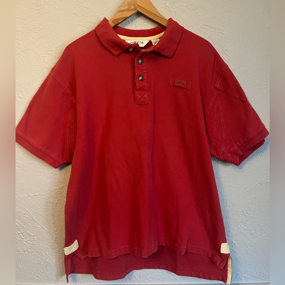 Orvis Polo Shirt Mens Large Red Excellent Short Sleeve Cotton Pique Gusseted